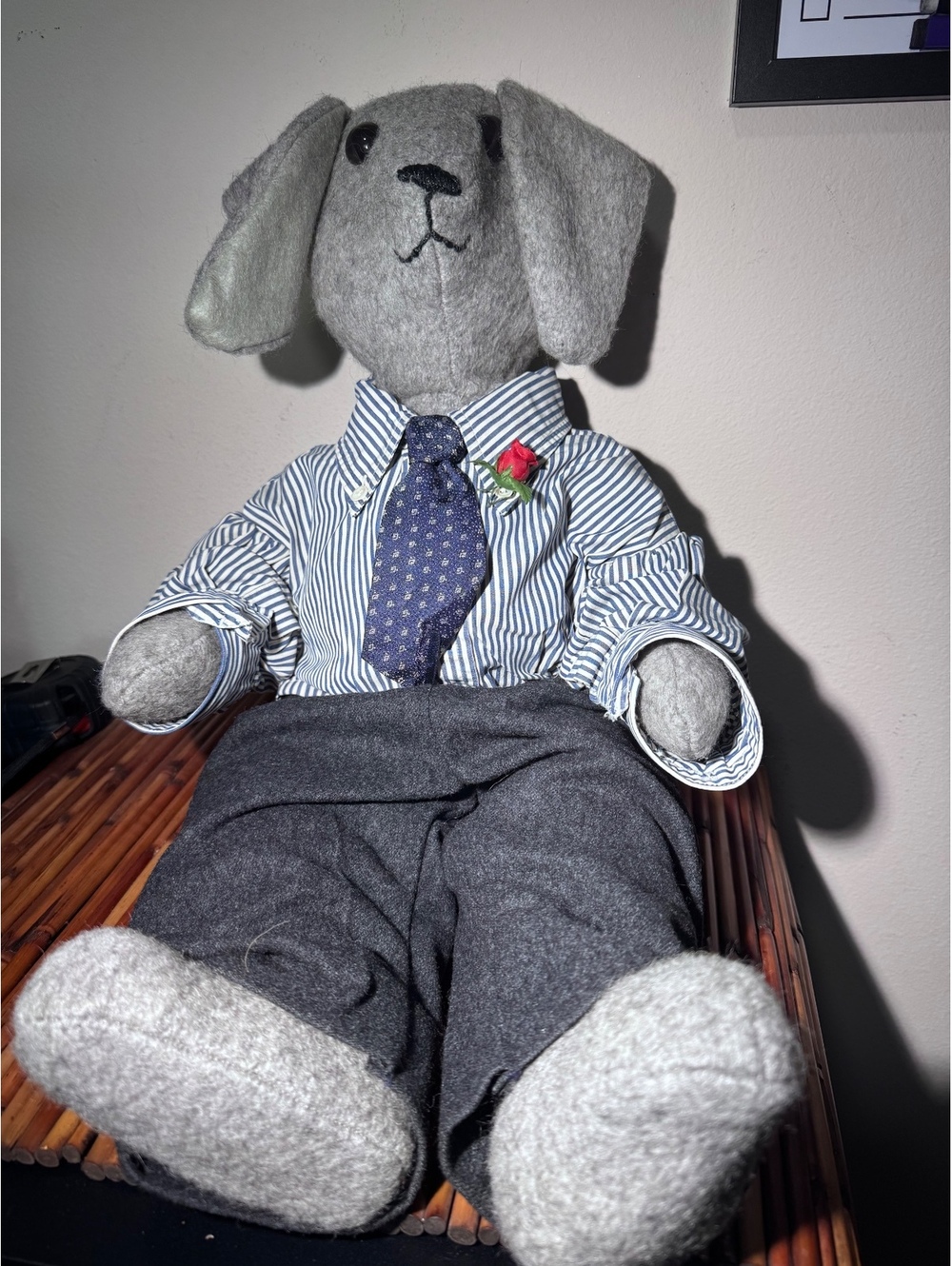OOAK 24” Handmade Articulated Felt Bunny Rabbit Doll w/ Ralph Lauren Shirt